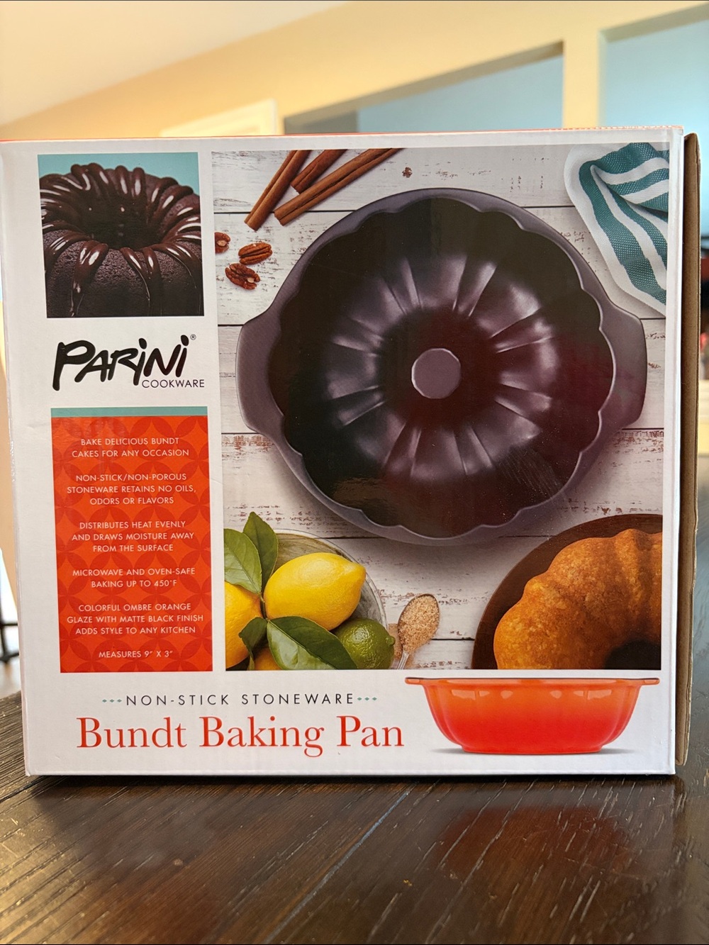 Parini Orange Bundt Baking Pan - Non-Stick Stoneware